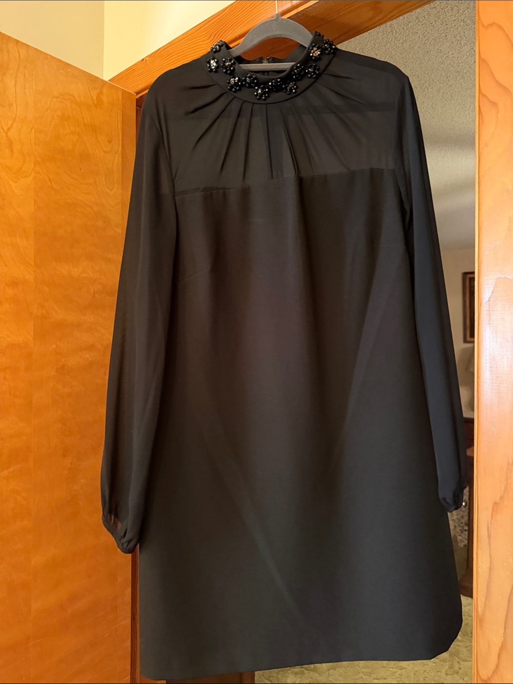 Alex Marie Black Long-Sleeve Beaded Collar Dress